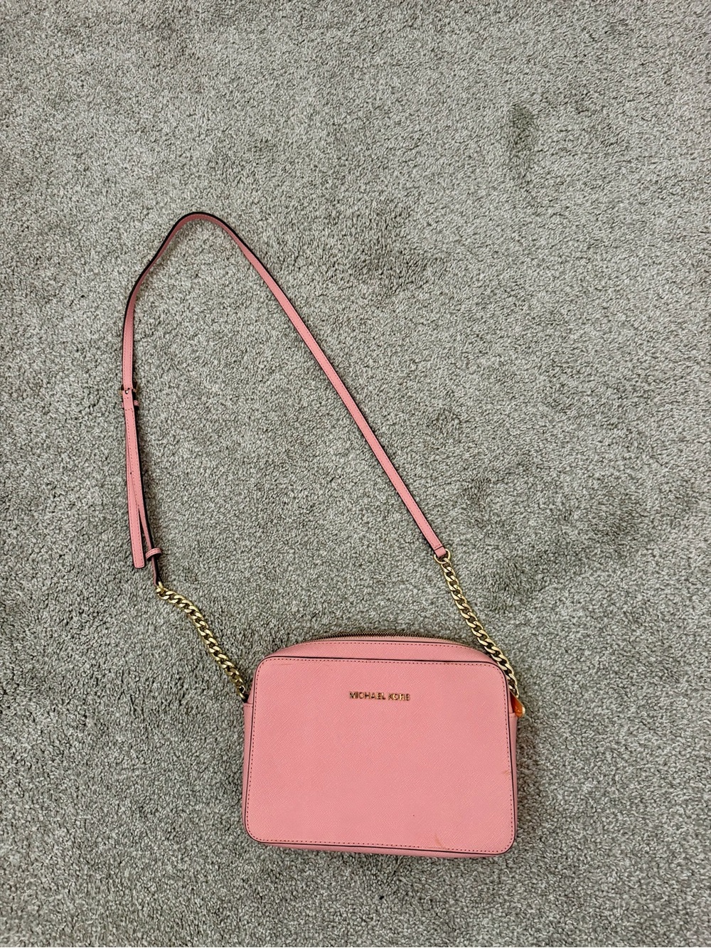 Michael Kors Pink Saffiano Leather Crossbody Bag Gold Chain